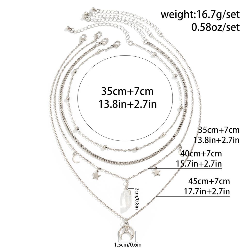 Layered Chain with Moon and Stars Pendant Necklace for Women Trendy Charms Chain Accessories on Neck Fashion Jewelry Female Gift