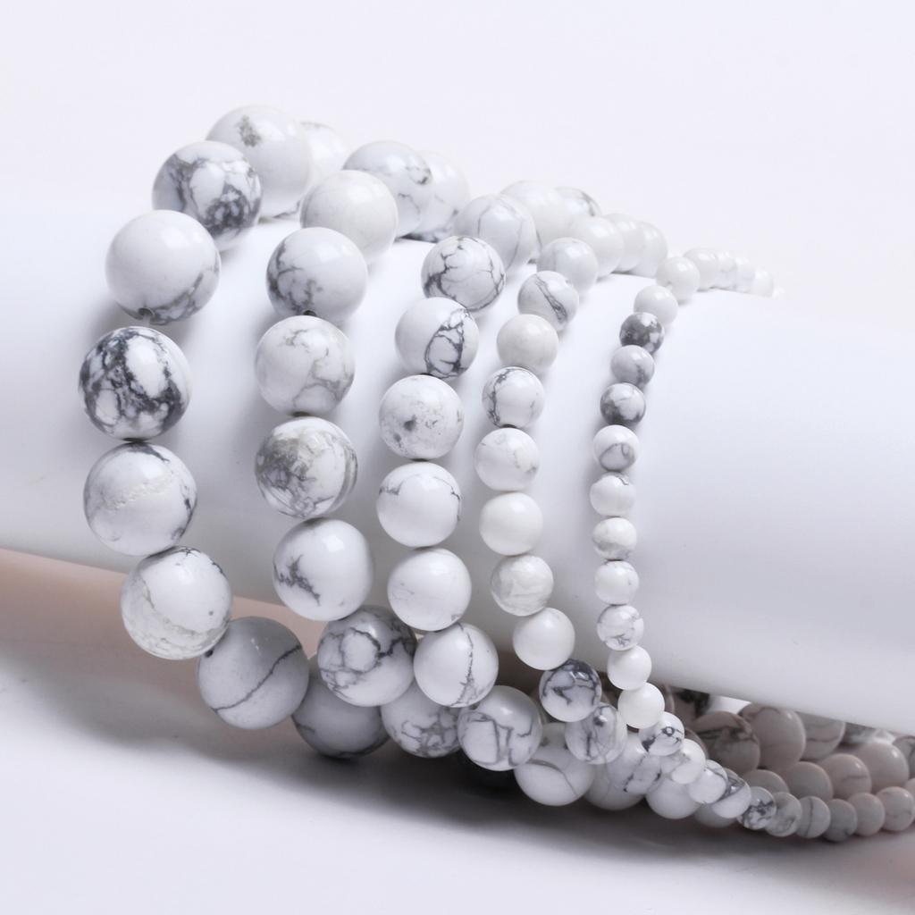 Türkise Halsketten Natursteine DIY Weißer Howlith Zubehör 4/6/8/10/12mm Lose Perlen 40-15 Stück Perlen Rund zur Schmuckherstellung Perlen