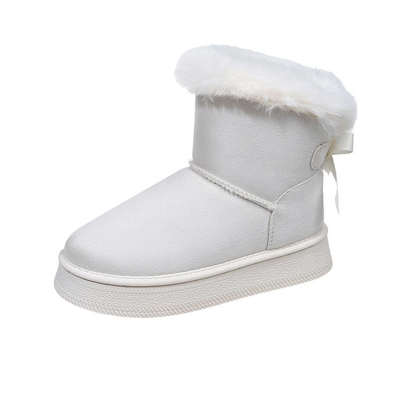 

Плюс Хлопок Утолщенные Снежные Ботинки: Слипоны Зимний стиль 2025 с толстой подошвой, пушистым верхом, бантом, теплые большого размера. 40 бежевый