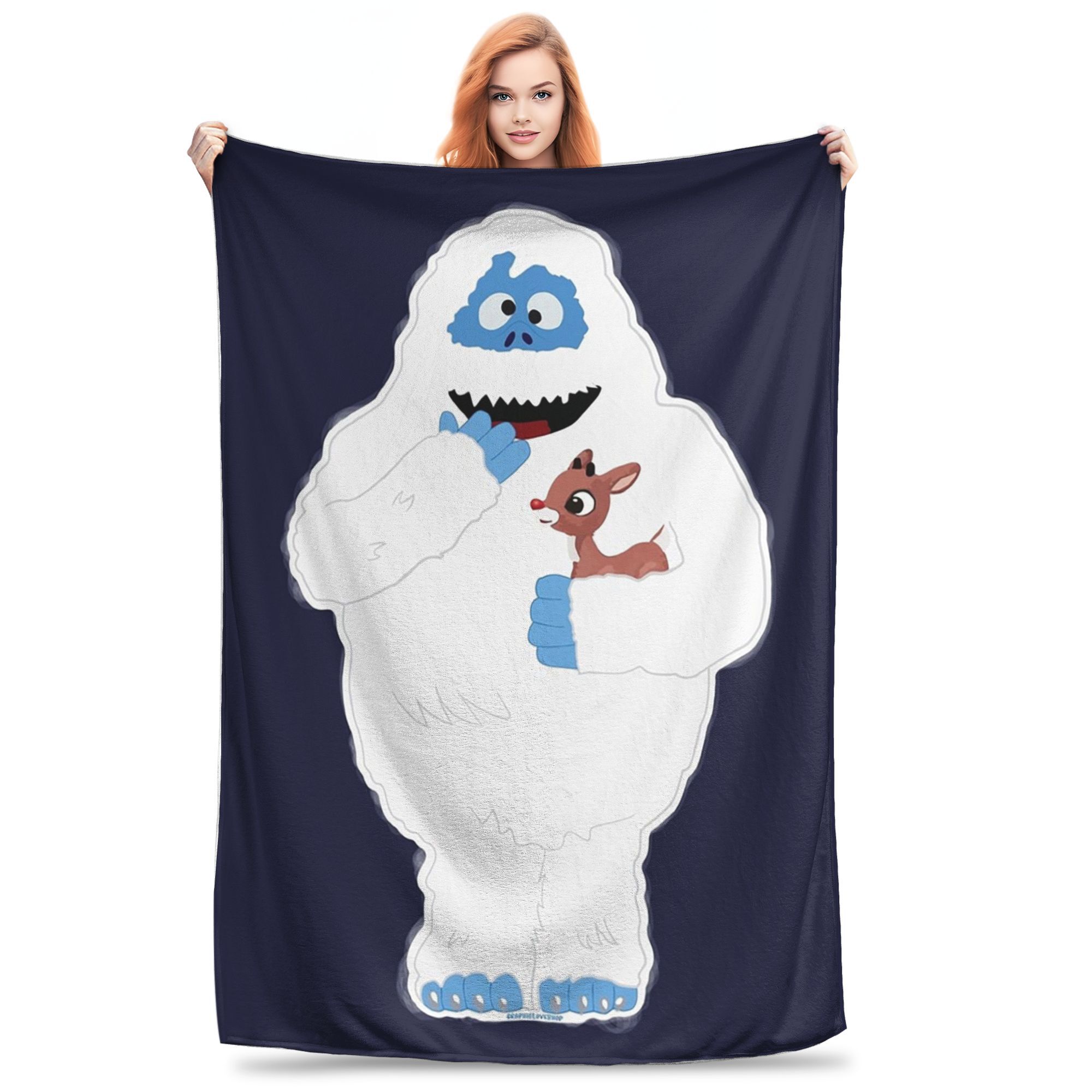 Christmas Abominable Snowman With Rudolph Blanket Flannel Sofa Throw Blanket for Home Bedroom Outdoor Throws Bedspread Quilt 30x40in