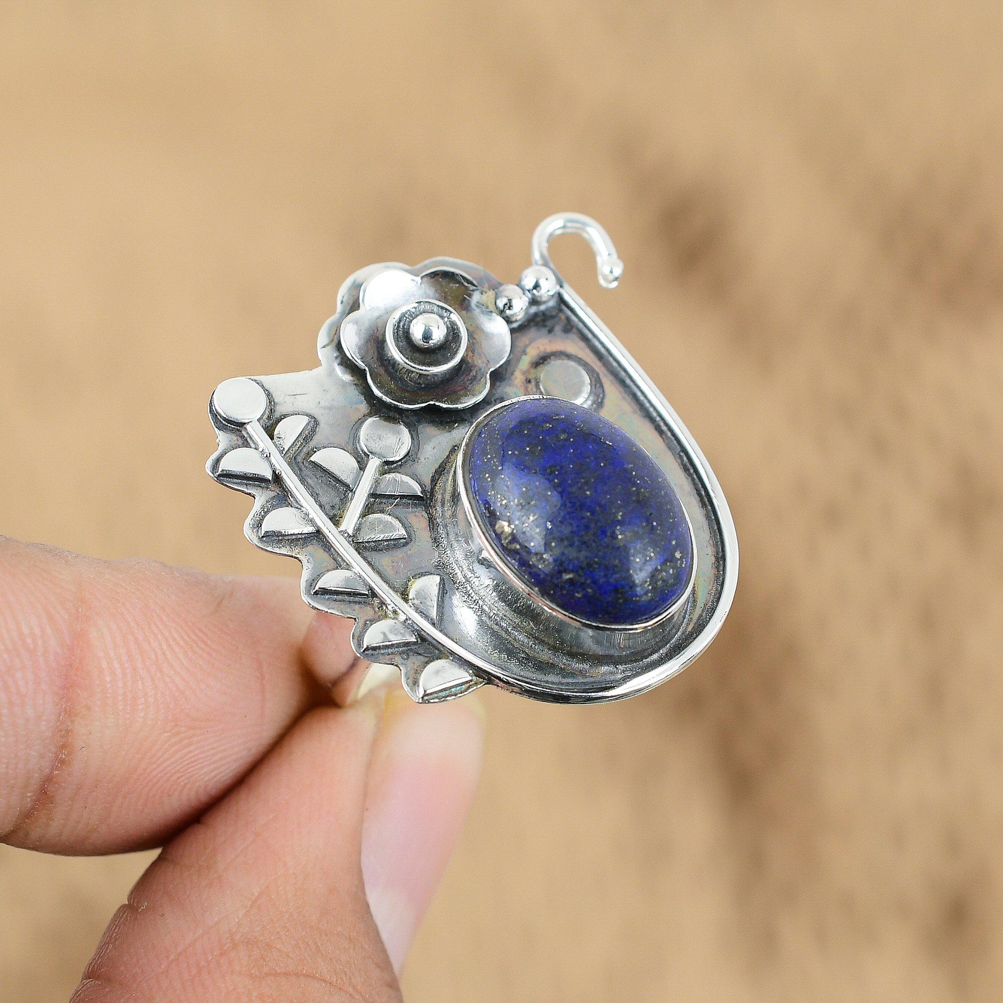 

Mothers day Sale Natural Lapis Lazuli 925 Silver Flower Statement Promise Ring Yes