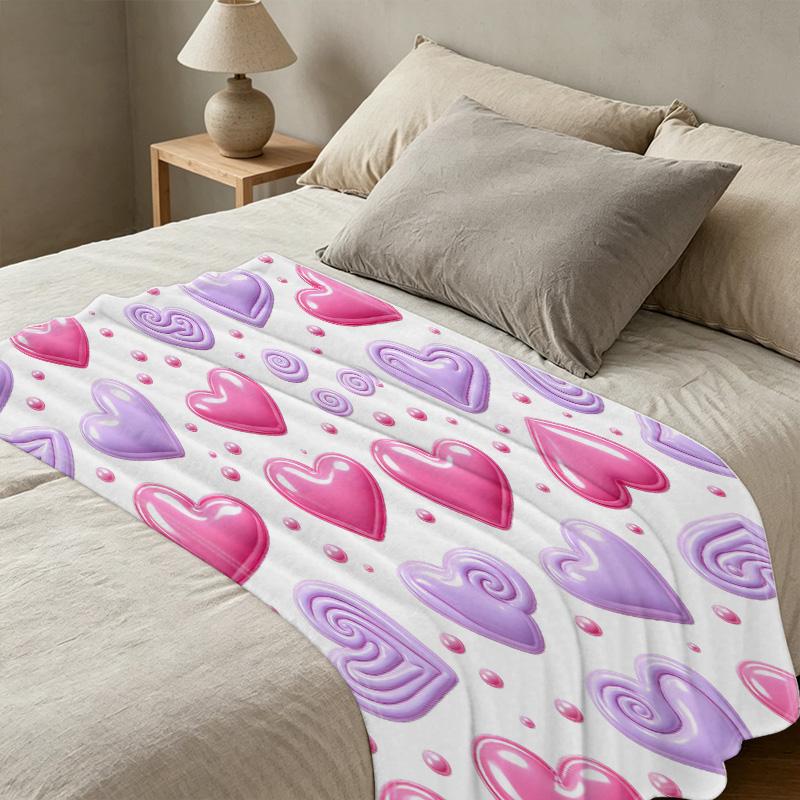 Lightweight Flannel Blanket | Heart Pattern Soft Cozy Warm Throw, Ideal for Home Lounging, Valentine's Day Gift, Sleep-enhancing Cute Home Decor