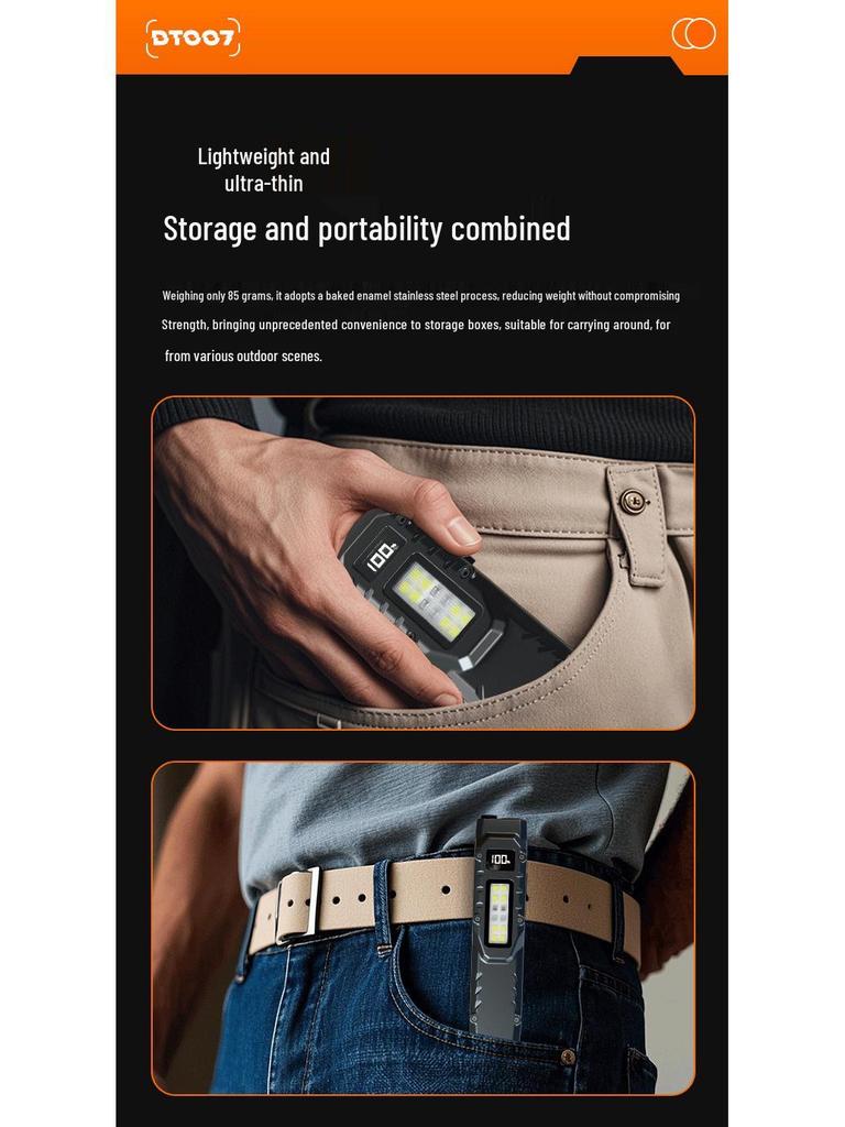 Ultra-Thin Rechargeable Tactical Flashlight: High-Intensity, Super Bright Self-Defense & Outdoor Work Light