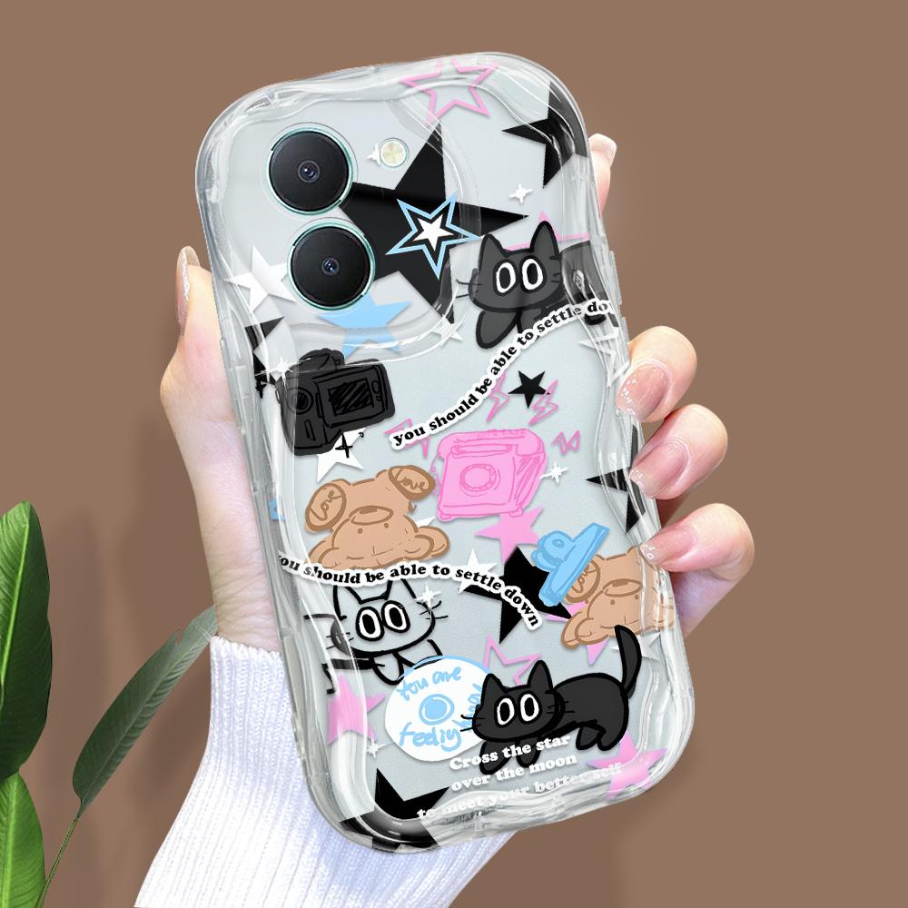 Cute Cartoon Pattern Cream Texture Casing Wavy Edge Soft Silicone Cover Phone Case for Vivo