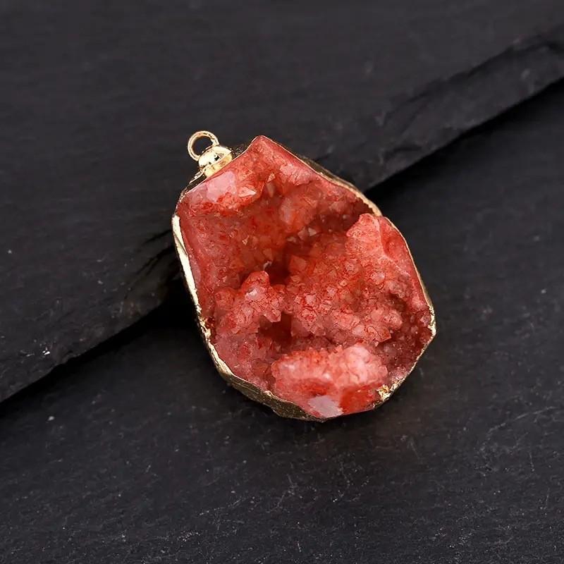 Natural Crystal Pendant Necklace With Gold Plated Edges For Boho Jewelry Enthusiasts