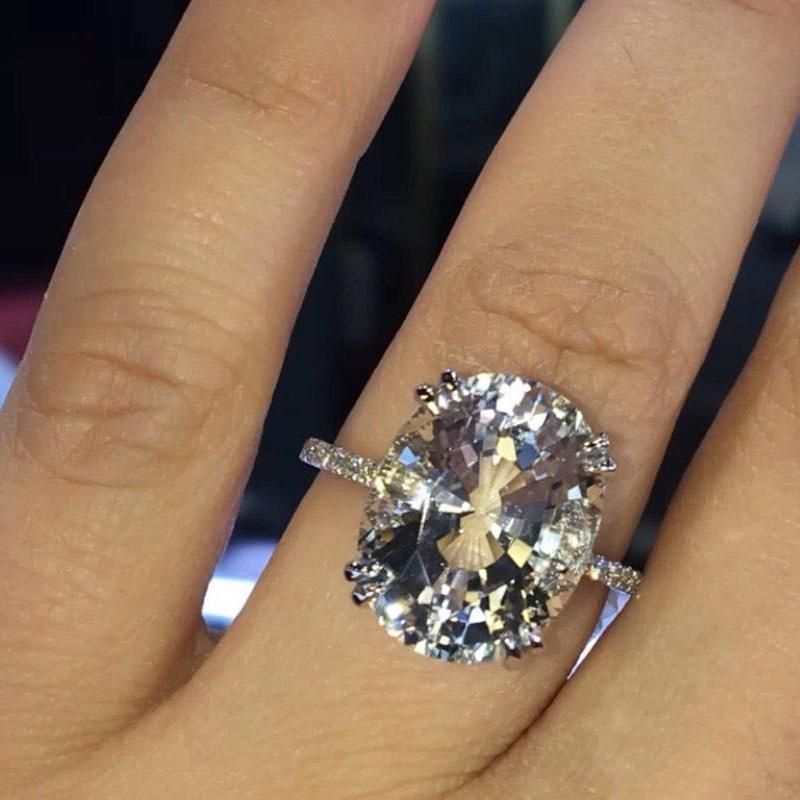 Origin Natural 3 Carats Moissanite Gemstone Real 14 K White Gold Jewelry Ring for Women Classic Oval Shape Bizuteria Ring Female