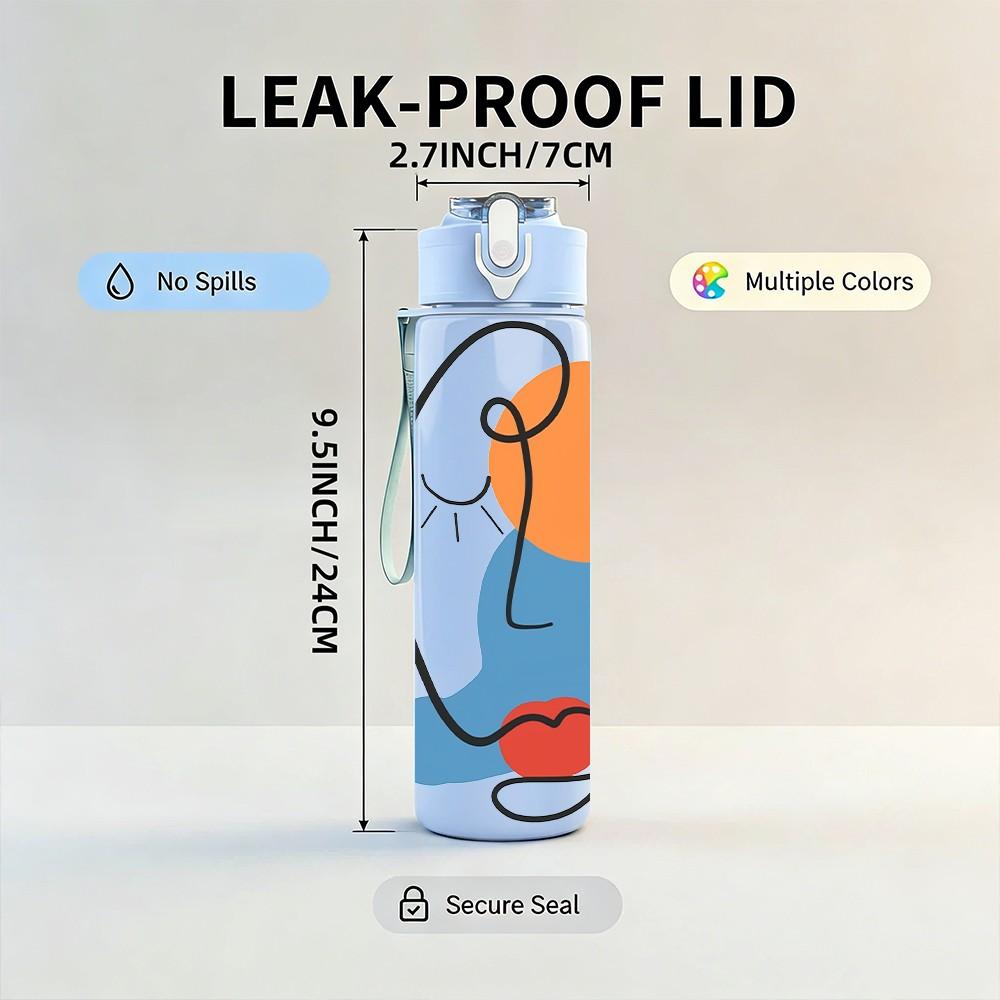 1PC Red Blue Circle Woman Print 750ml Color Plastic Sports Water Bottle Leakproof Flip Straw Lid Suitable for Sports Office Home Use