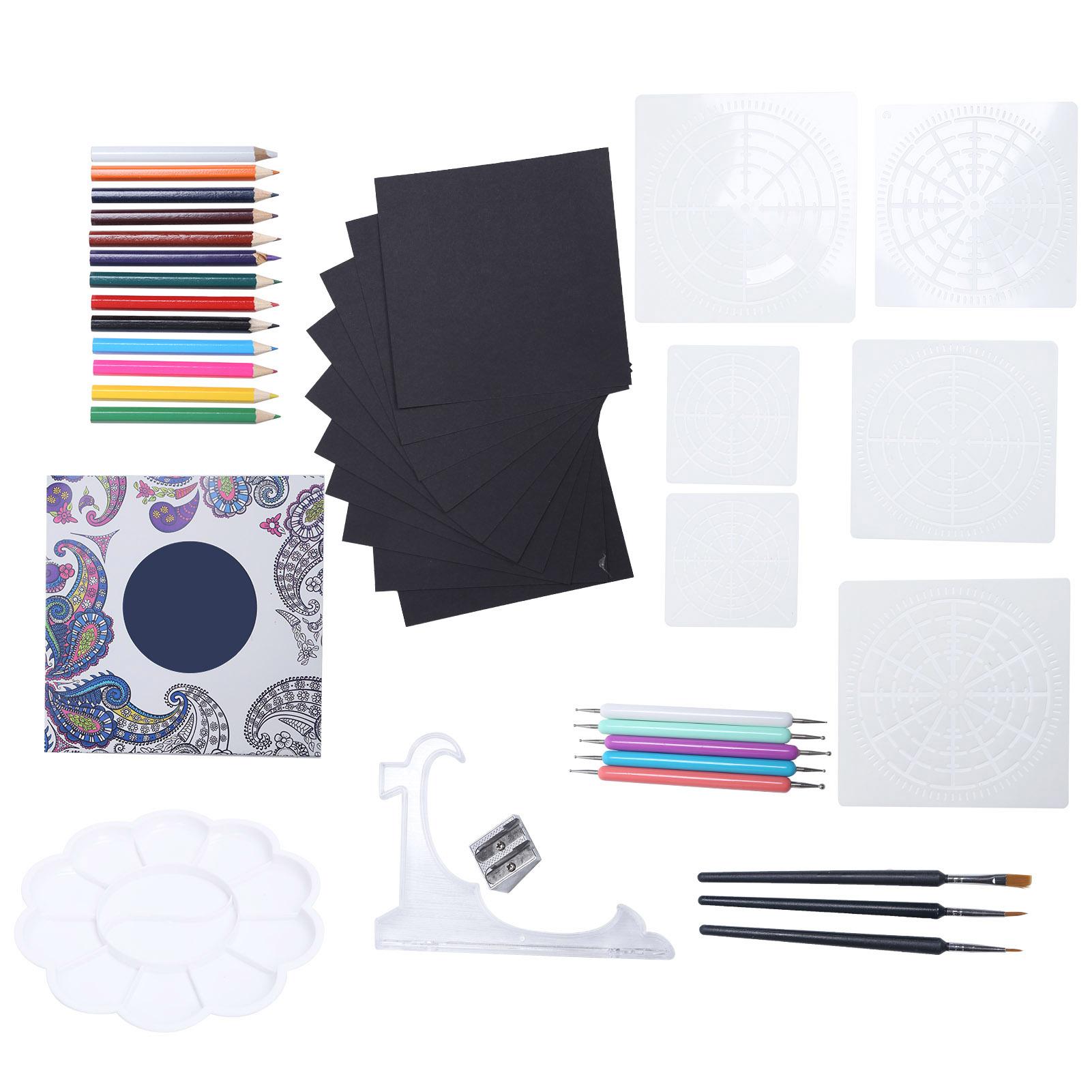 Malířská sada DIY Šablona na duté malování Mandala Tečkovací nástroje s modrou úložnou taškou pro ruční práce Dárek black