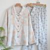 100% Cotton Gauze Pajamas Set Women Thin Breathable Long Sleeve Pants Loungewear