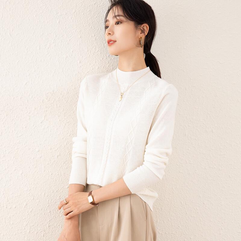 TUHUANG Women's Pure Wool Solid Half-Turtleneck Sweater