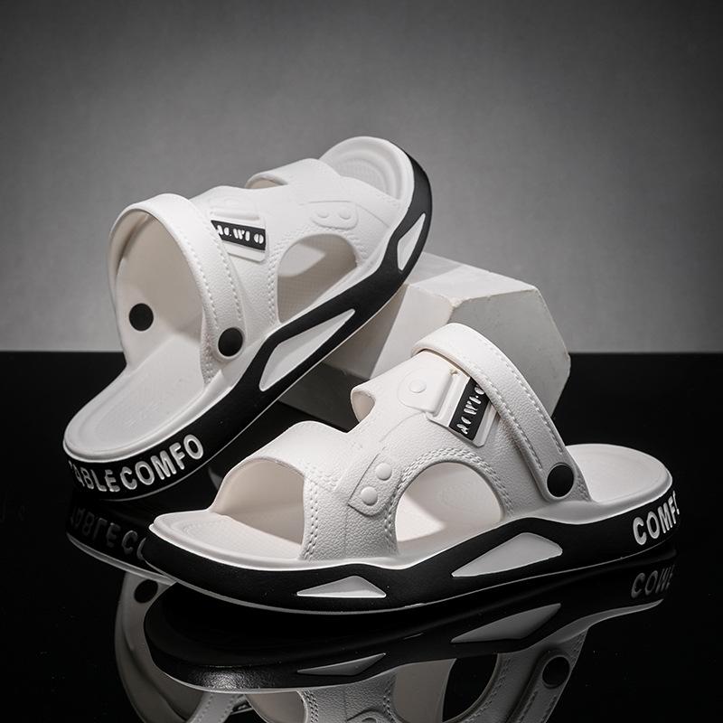 

Сандалии мужские новые летние молодежные нескользящие пляжные туфли двойного назначения для вождения повседневные мужские крутые тапочки 44/45 белый