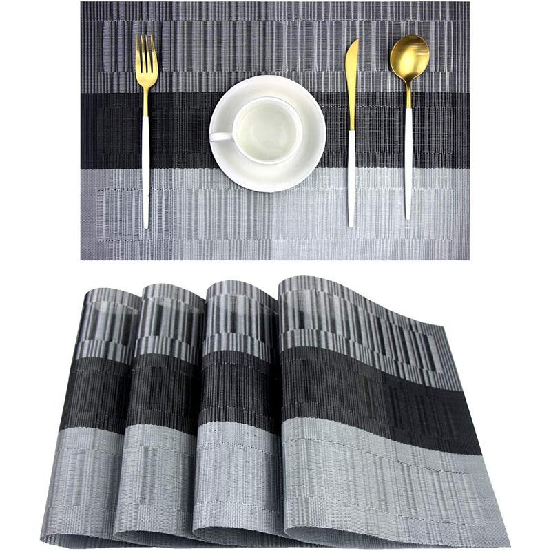 WHQ 4PCS/SET Placemats PVC Table Mat Weave Stripe Pads Pallet Coaster Napperon Table Mat Tapete De Lugar Kitchen Accessories