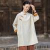 Johnature Women Vintage Shirts Tops Button Spring Chinese Style Solid Color Stand Long Sleeve Blouses