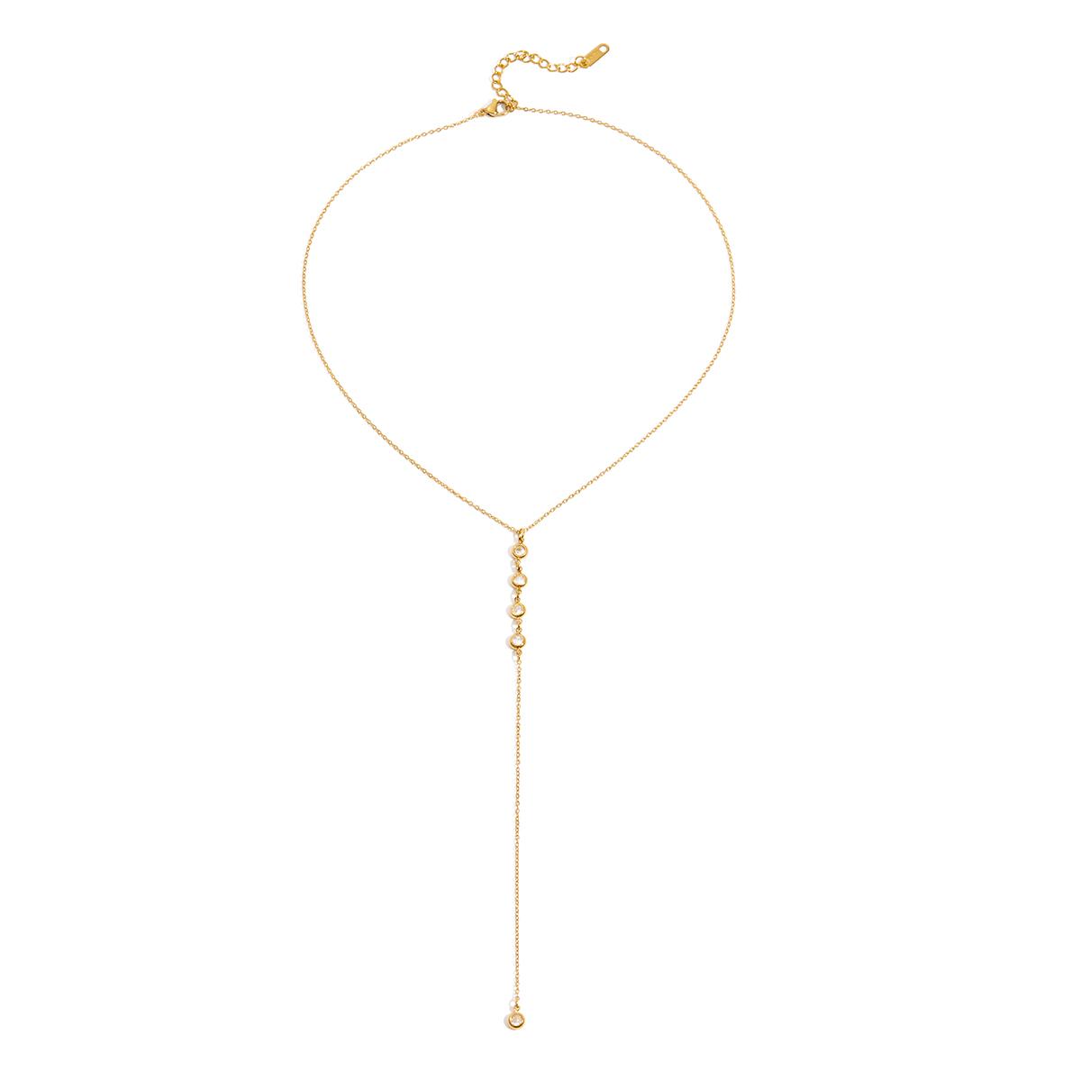 Yori Delicate Bling Cubic Zirconia Pendant Y-shaped chain Stainless Steel Luxury Necklace High-Grade Fashion Shiny Jewelry Gift