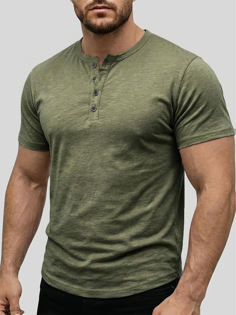Men's White Short Sleeve Henley with Three-Button Placket - Lightweight Cotton Summer Casual Top