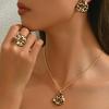 Women's Ring Necklace Earring Set Geometric Circle Leopard Print Design Pendant Clavicle Chain Jewelry