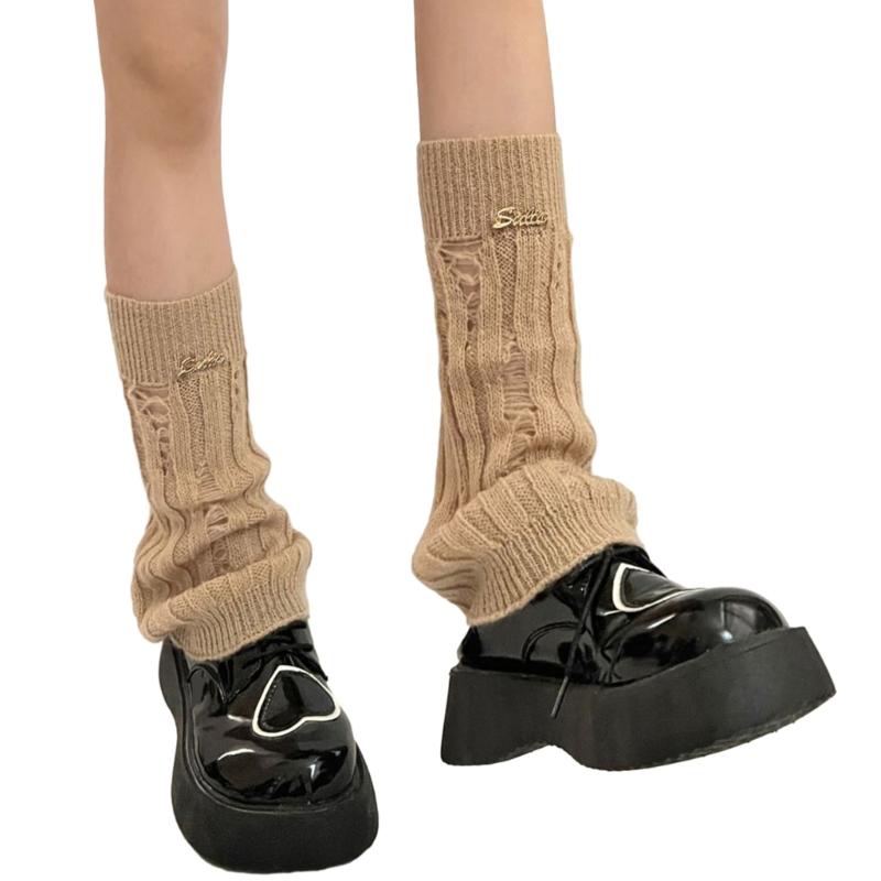 Girl Lolitas Leg Warmers Y2K Destroyed Knitted Flared Leg Sleeve Goth Baggy Cuffs Ankle Heap Socks JK Uniform Foot Cover