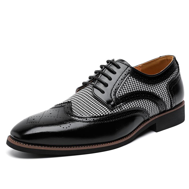Fashion 2025 Spring British Two-Tone Brogue Shoes Men Leather Low-Cut Casual Shoes Anti-Slip Breathable Office Daily Wear Oxford Shoes
