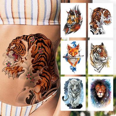 Akvarell 3D tiger tillfällig tatuering kvinnlig vuxen barn Räv lejon tatuering klistermärke kroppskonst målning falska djur tatuering dekoration