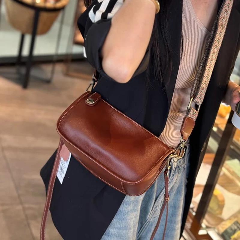 Women's Cowhide Underarm Shoulder Bag Ladies Fashi Cow Genuine Leather Crossbody Messenger Bag Designer Luxury Retro Handbag