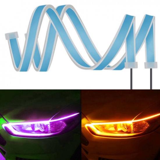 2PCS 60cm Car DRL LED Strip Turn Signal Lamp Flexible Waterproof Pink & Yellow