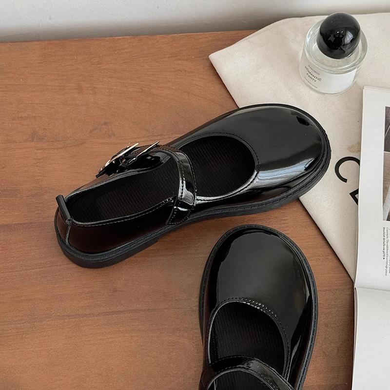 Femme Luxury Black Flat Shoe Women Autumn NewVintage Student Leather British Women Shoe Zapatillas