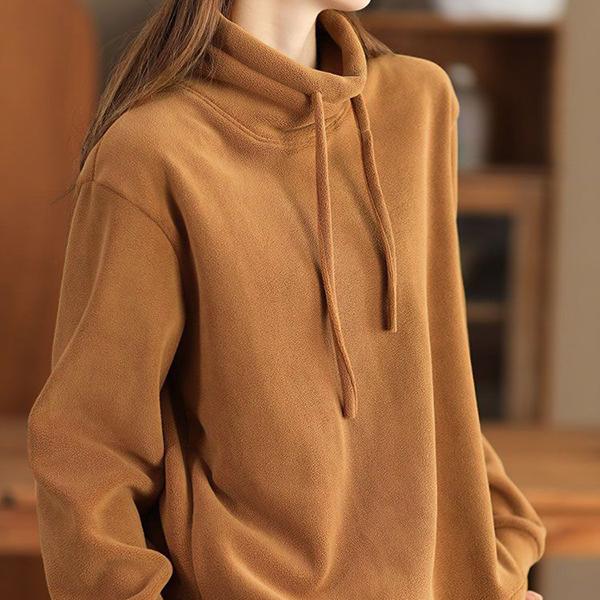 WTEMPO Soild Color Large Size High Collar Thick Drawstring Fleece Pullovers Women Autumn Winter Warm Long Sleeve Pullovers