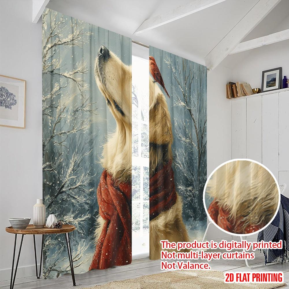 2pcs,2D Plane Printing Pattern Curtains Cute Dog Durable 100% Polyester Fabric (without Rod) Versatile All Perfect for Bedroom,