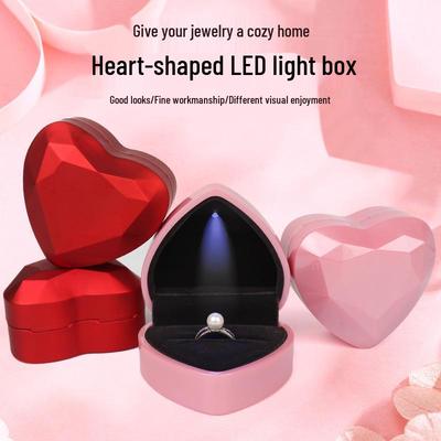 Elegant Heart-Shaped Jewelry Box with LED Light for Ring or Necklace.