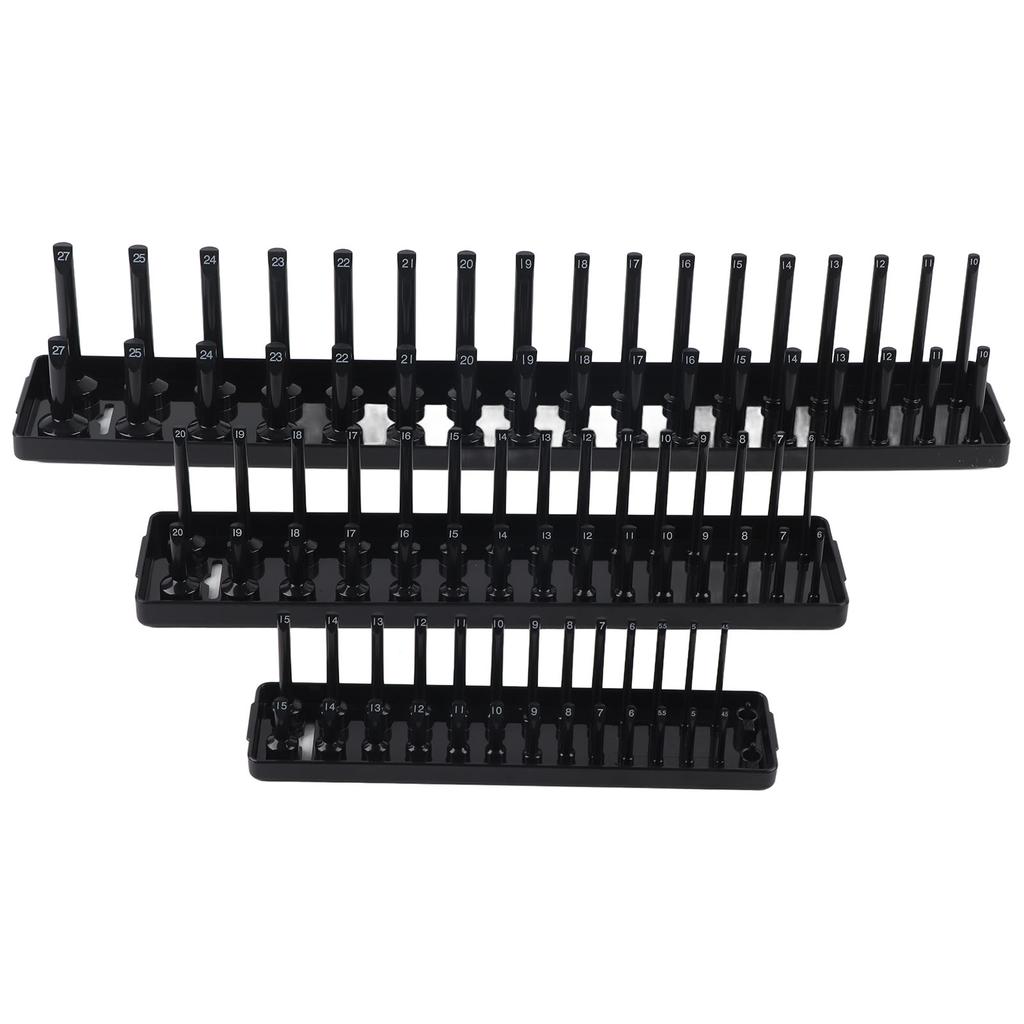 3PCS 1 4in 3 8in 1 2in Socket Holder Organizer Black Multifunctional Storage Set for Toolboxes