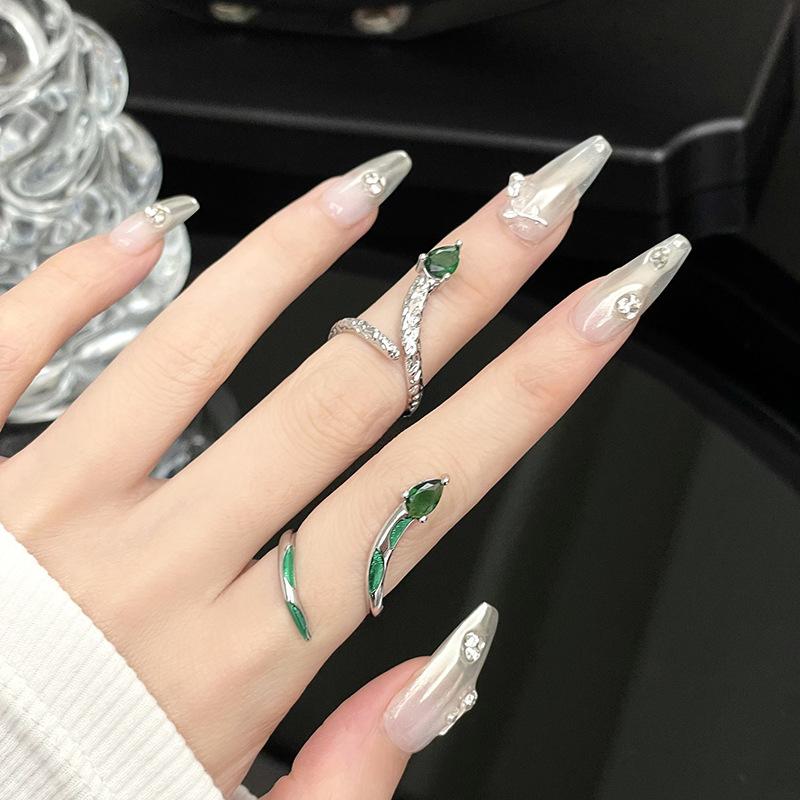 Slytherin Green Snake Joint Ring Niche Design Light Luxury High-End Zircon Dark Wind Open Ring