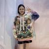 Women's Hooded Mink Velvet Sweater with Rhinestones and Cartoon Print, 2025 Early Autumn Loose Fit, Age-Reducing Outerwear