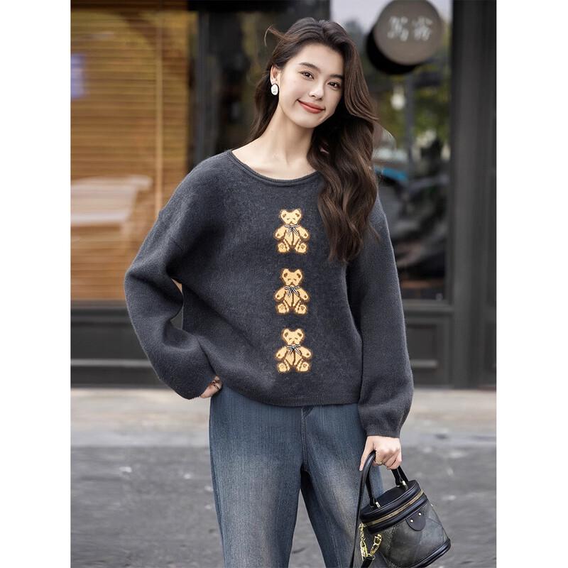 Mokana Women's Urban Casual Cartoon Bear Sweater