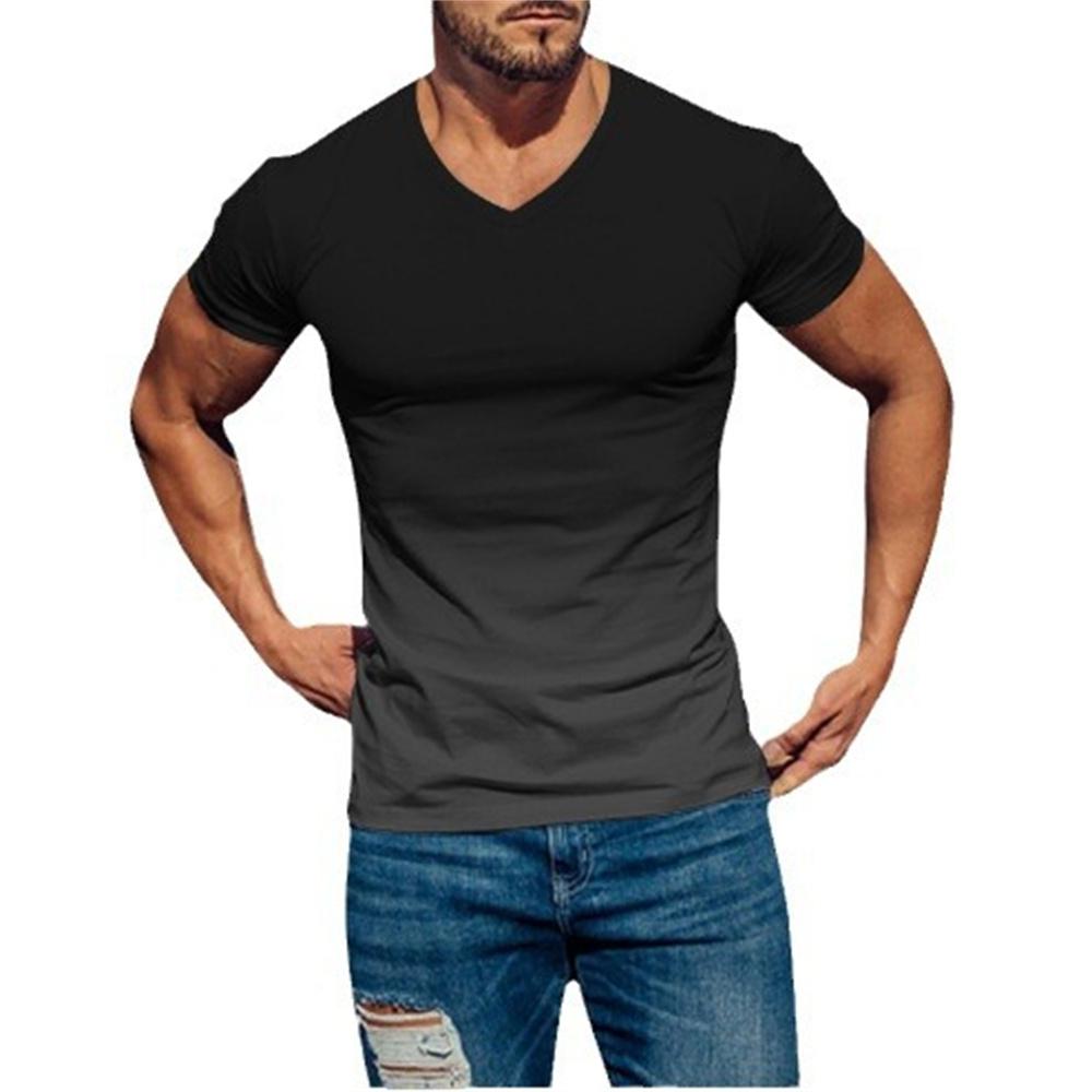 Letní móda Ležérní Muži Top Gradient 3D digitální potištěné Pánské tričko s krátkým rukávem a výstřihem do V Cool Streetwear Oversized topy