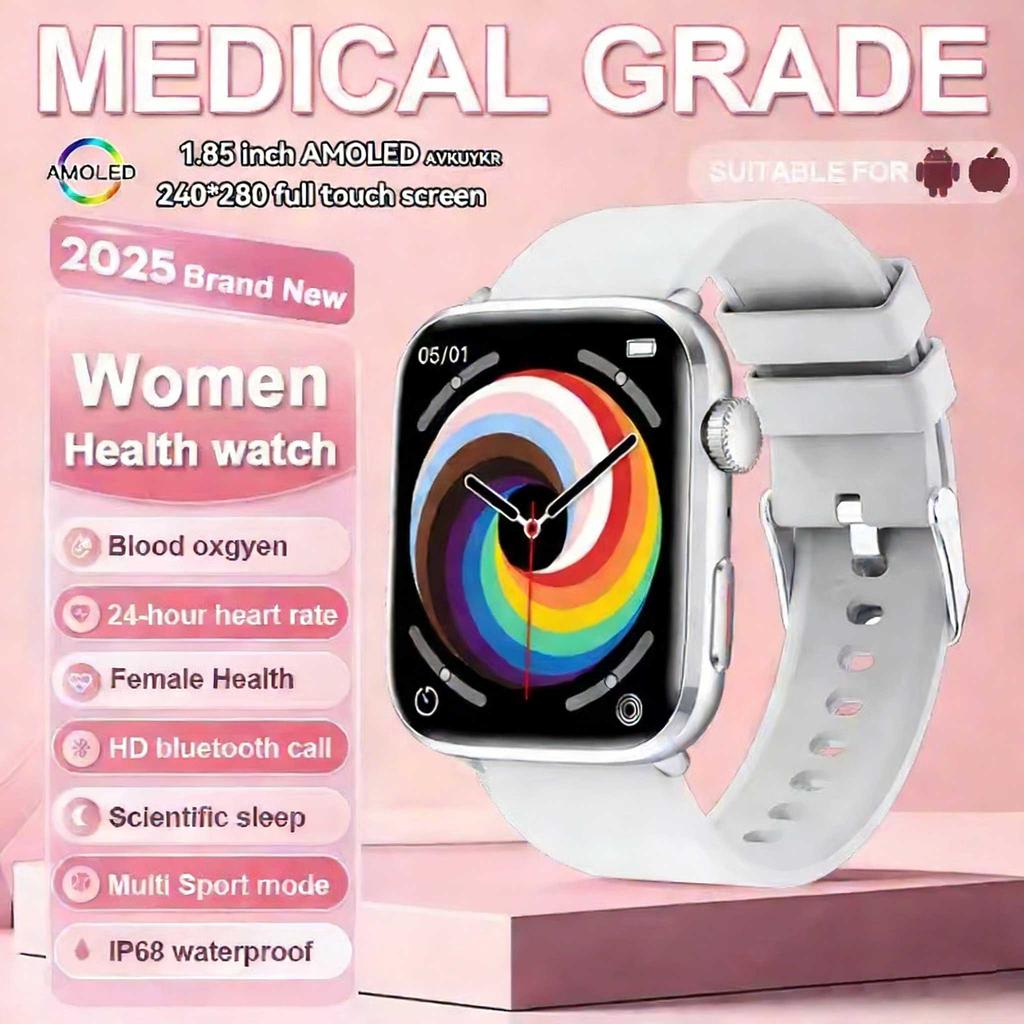 1.85-inch AMOLED Screen Smart Watch Women Bluetooth Call NFC Heart Rate Blood Pressure Blood oxygen Lady Sleep Smartwatches 2026