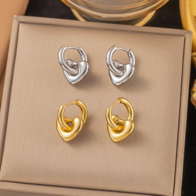 Boucles d'Oreilles Huggie en Acier Inoxydable Chic Cœur avec Breloque Couleur Or Argent Sans Ternissure Tendance Mode pour Femmes Bijoux