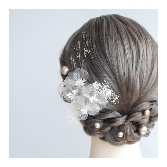 Lomeri Hair Accessory, Artificial Flowers, For Coming-of-Age Ceremony, Graduation, Furisode Kimono, Wedding, Japanese Attire, Silver Comb Accessory,