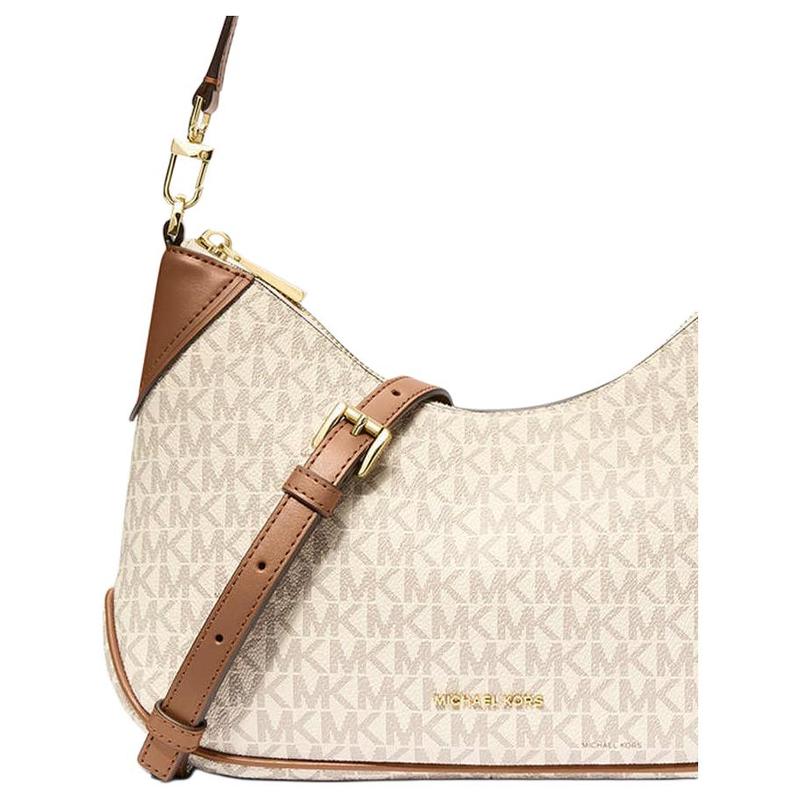 Michael Kors Jet Set Zipper Closure Faux Leather Shoulder Bag Medium Women's Vanilla White and Acorn Brown