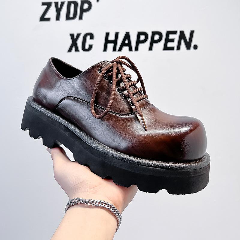 

Casual leather shoes men s high-end thick-soled Korean version niche design spring and summer trend breathable heightening derby shoes 6123-A 44 світло-коричневого кольору