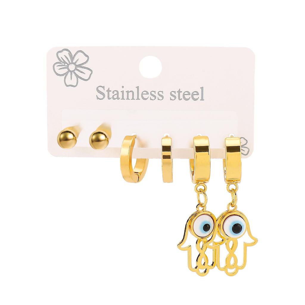 Fashion Stainless Steel Ear Clip Set Versatile Minimalist Temperament Personality Eye Earrings Women Jewelry