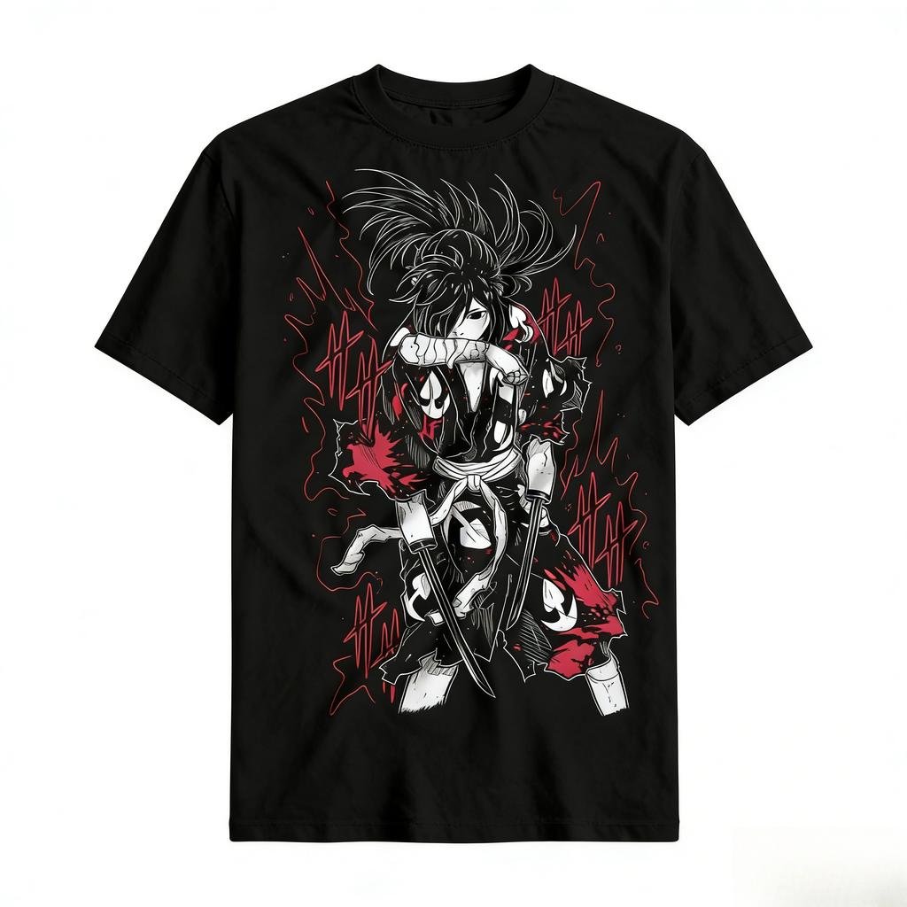 Summer Hot Selling Mens Dororo Anime Round Neck Short Sleeved Tshirt Hyakkimaru Pattern Tshirt Comic Shirt