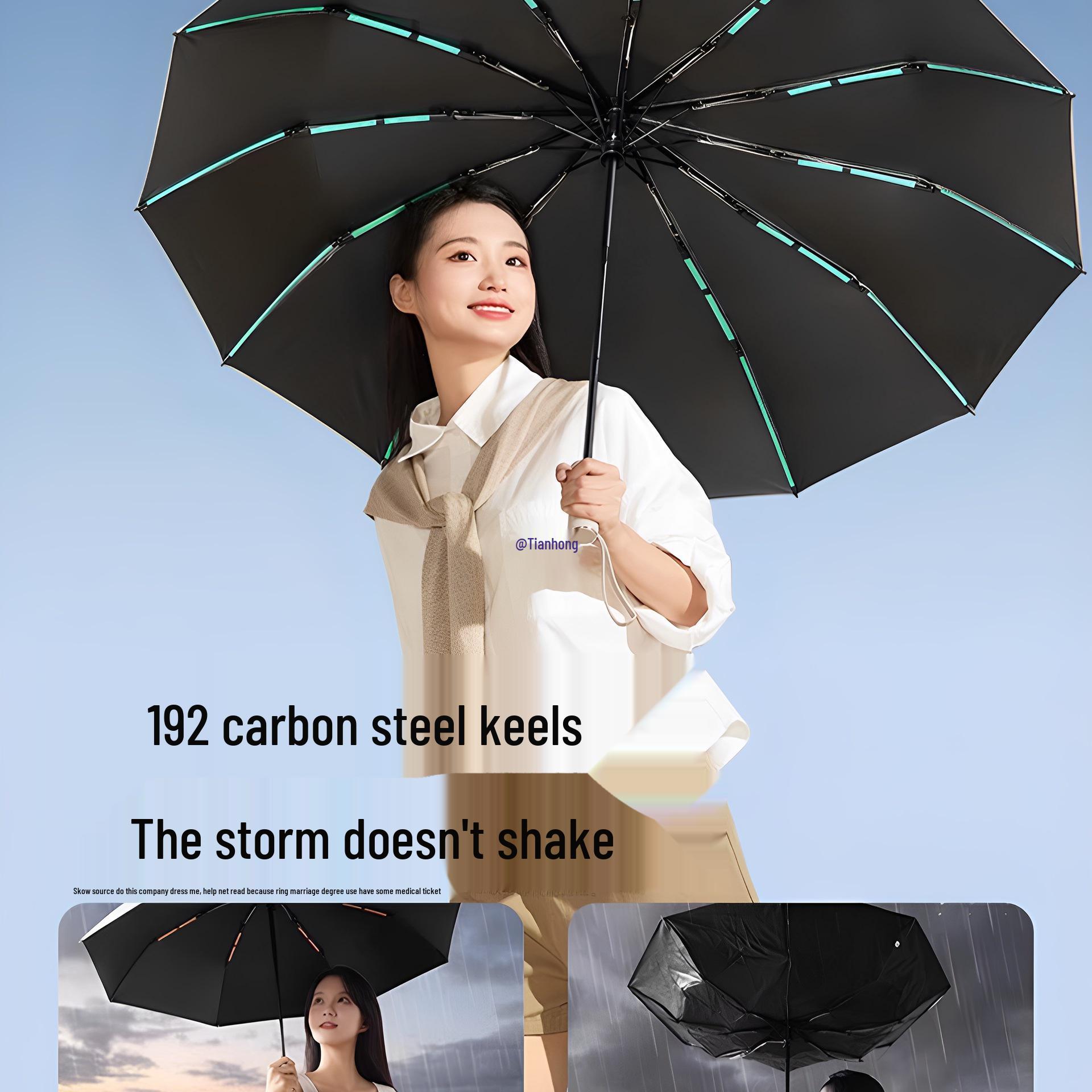 

Очень большой усиленный автоматический зонт двойного назначения: Защита от дождя и солнца для мужчин и женщин Navy Blue 8 Ribs Windproof Fiberglass