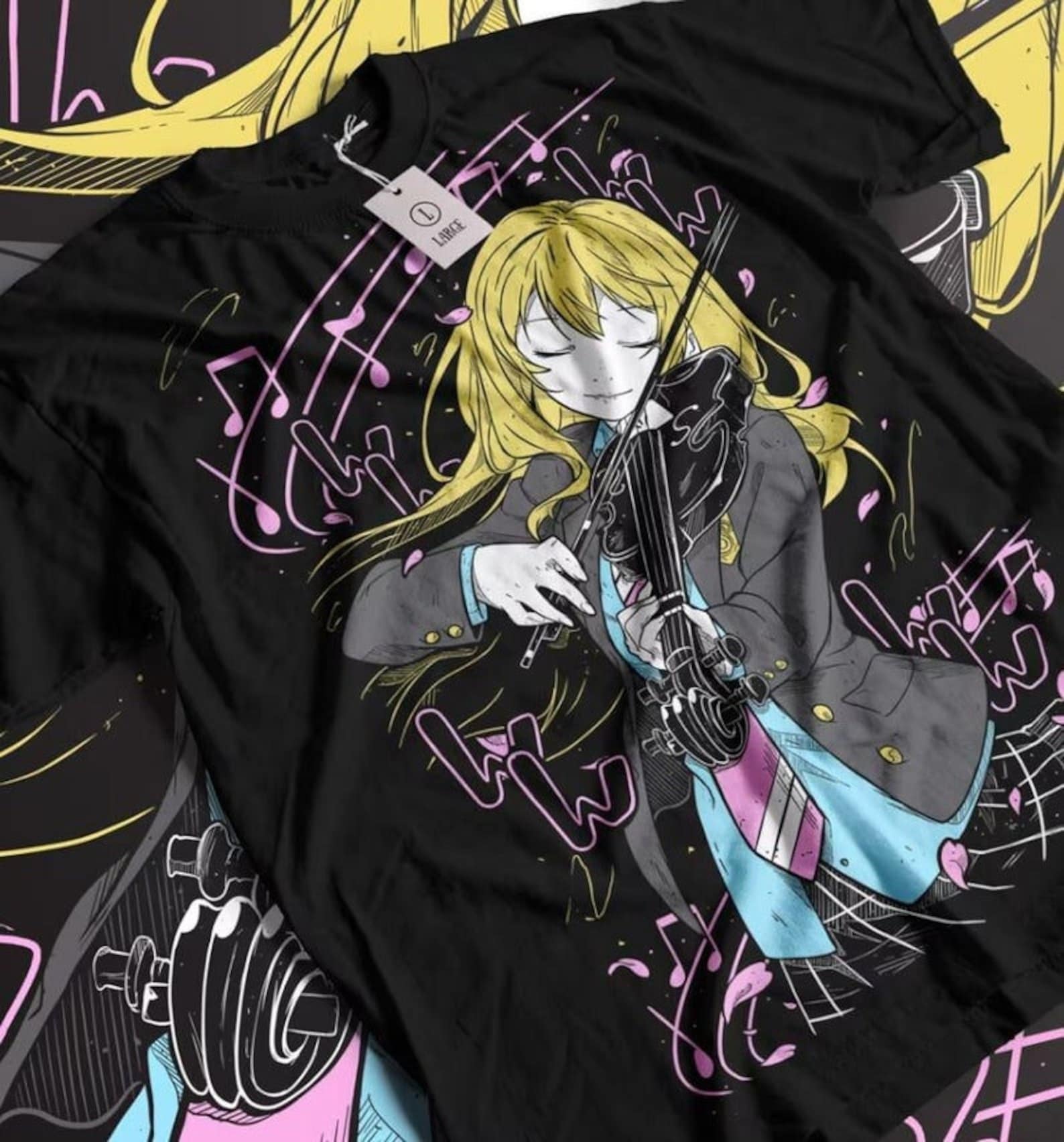 Unisex Your Lie in April Anime T-Shirt, Kaori Miyazono Graphic Tee Shirt L