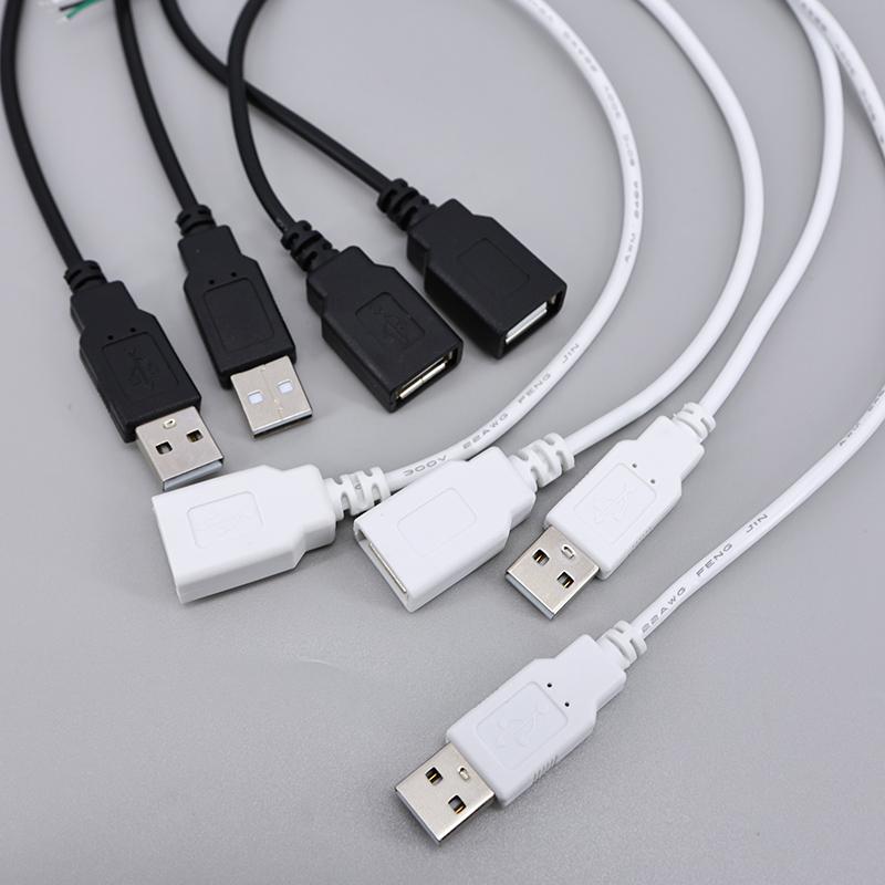 2pin 5V USB 2.0 Male Female Jack Connector Cable Power Extension Cable Black White 0.3m 1m for Computer Accessories