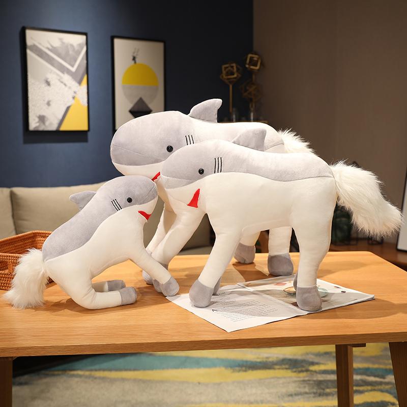 New 40/50/60cm Shark Horse Super Soft Stuffed Plush Toys Head Body Model  Pillow Baby  Birthday Xmas Gifts For Kids Home Decor