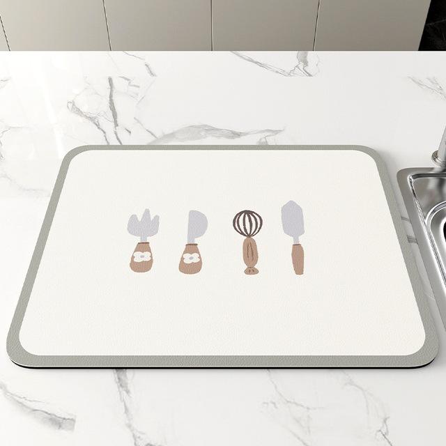 Solid Plaid Absorbent Drained Placemat Super Absorbent Coffee Dish Quick Drying Kitchen Office Table Mat Bathroom Draining Pads