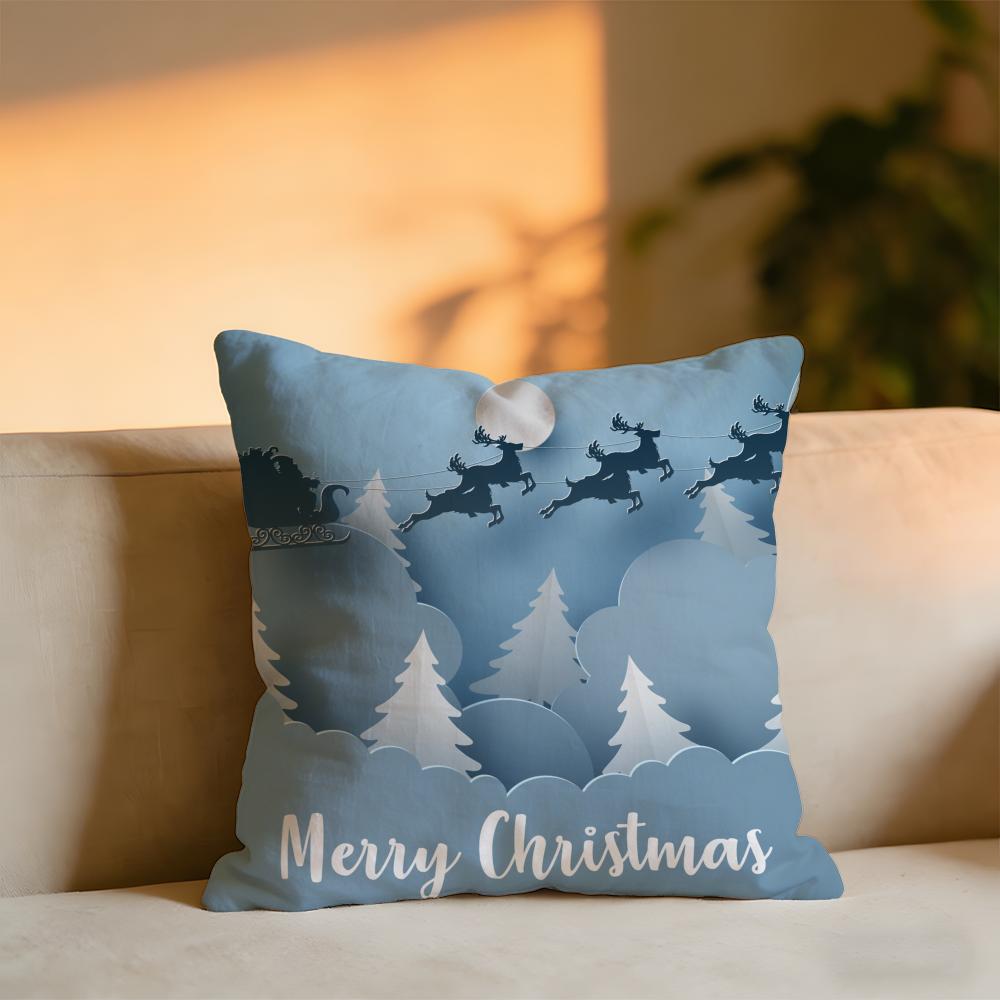 

Blue And Green Snowflake Christmas Cushion Cover Cozy Velvet Throw PillowSoft Warm Cushion For Sofa Bed 30X30cm