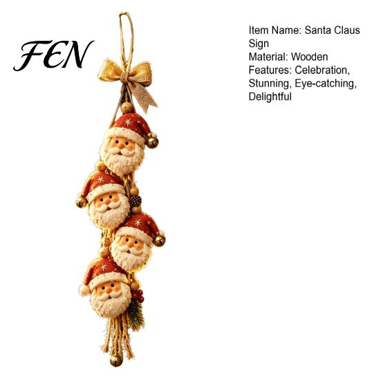 Festive Holiday Hanging Ornaments Wooden Santa Claus Ornament, 2D Flat Pattern Sign with Jute Christmas Tree Embellishments Bells Rope And Bell,