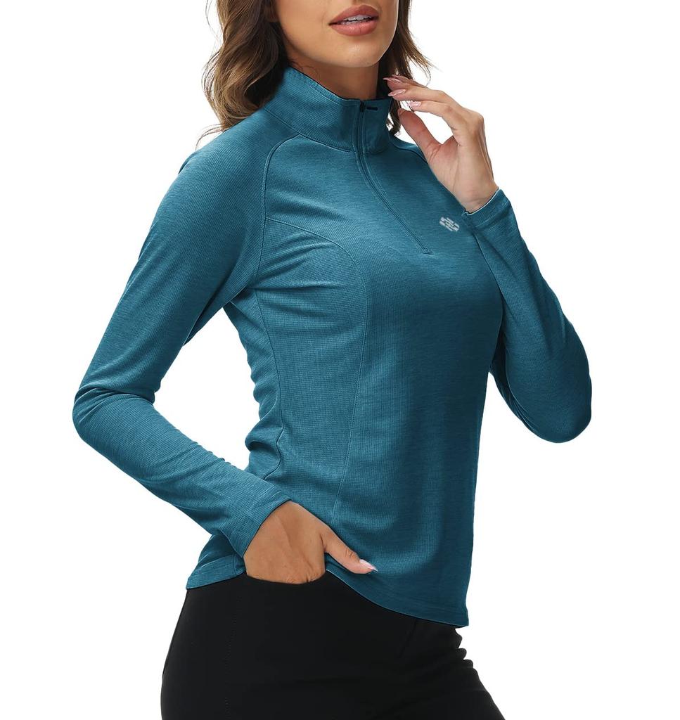 YIRUIYA Golf and Tennis Long Sleeve UV Trekking Women's Wear, Half-Zip Shirt, Top, Stretch, Moisture-Wicking, Quick-Drying, Protection, Innerwear,