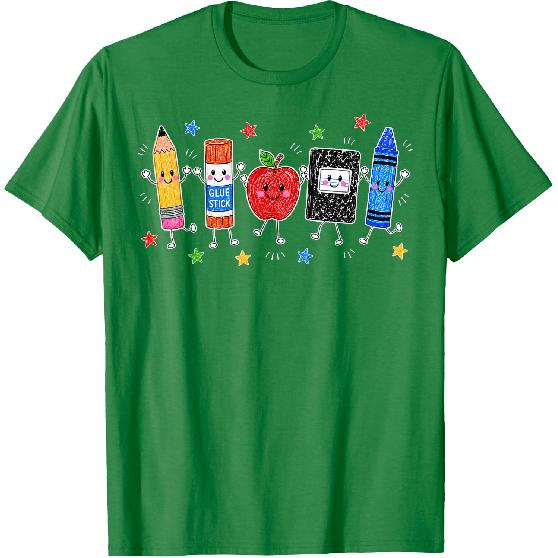 Back to School Cute Pencil Crayon Apple Teacher Boy Girl Kid T-Shirt